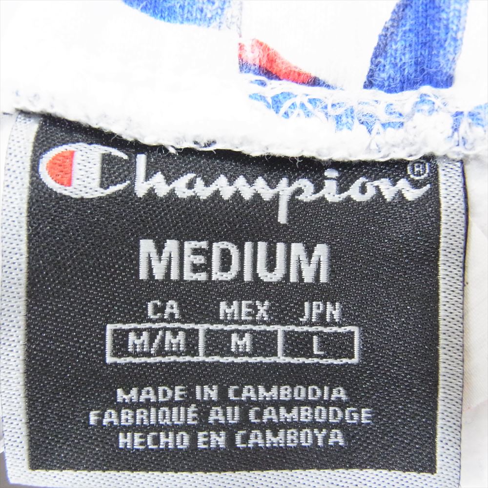 Champion チャンピオン Super Fleece スーパー フリース ロゴ 総柄 裾ジップ スウェット パンツ ホワイト系 L【中古】