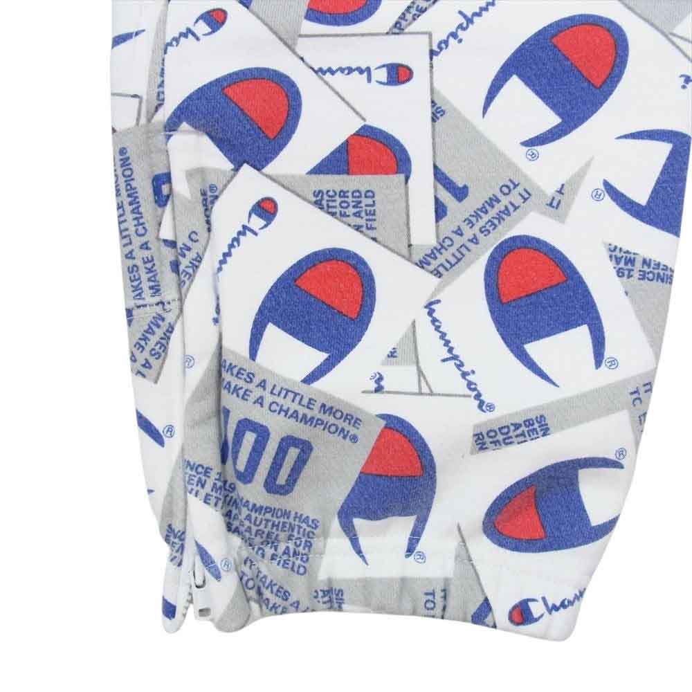 Champion チャンピオン Super Fleece スーパー フリース ロゴ 総柄 裾ジップ スウェット パンツ ホワイト系 L【中古】