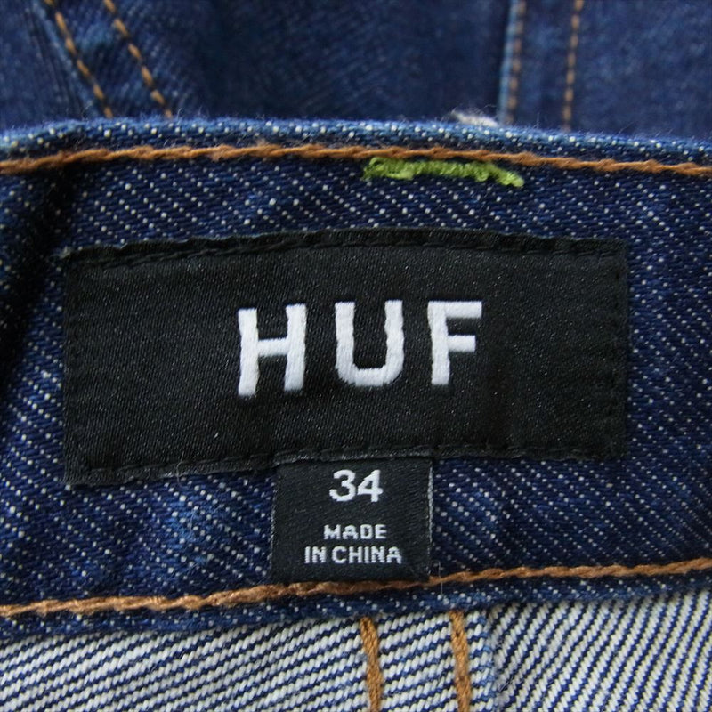 HUF ハフ CLASSIC DENIM PANTS クラシック グリーンステッチ デニム パンツ インディゴブルー系 34【中古】