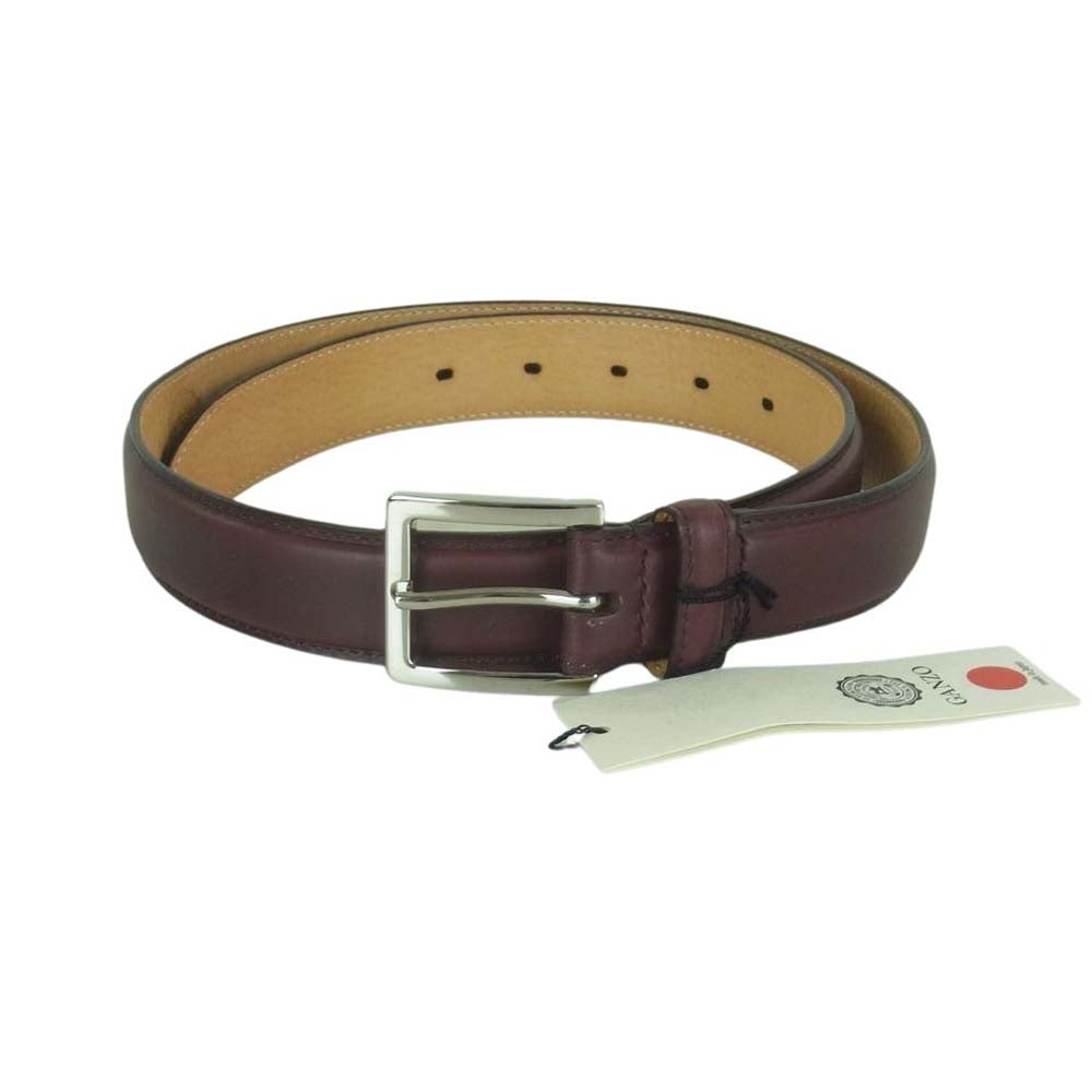 ガンゾ BRIDLE ブライドル レザー ベルト 牛革 日本製 ワインレッド系【新古品】【未使用】【中古】