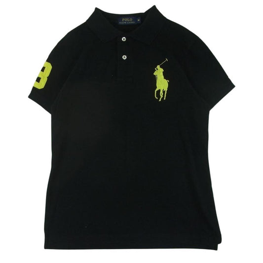 POLO RALPH LAUREN ポロ・ラルフローレン ビッグポニー 刺繍 ロゴ 半袖 ポロ シャツ ブラック系 イエロー系 M【中古】