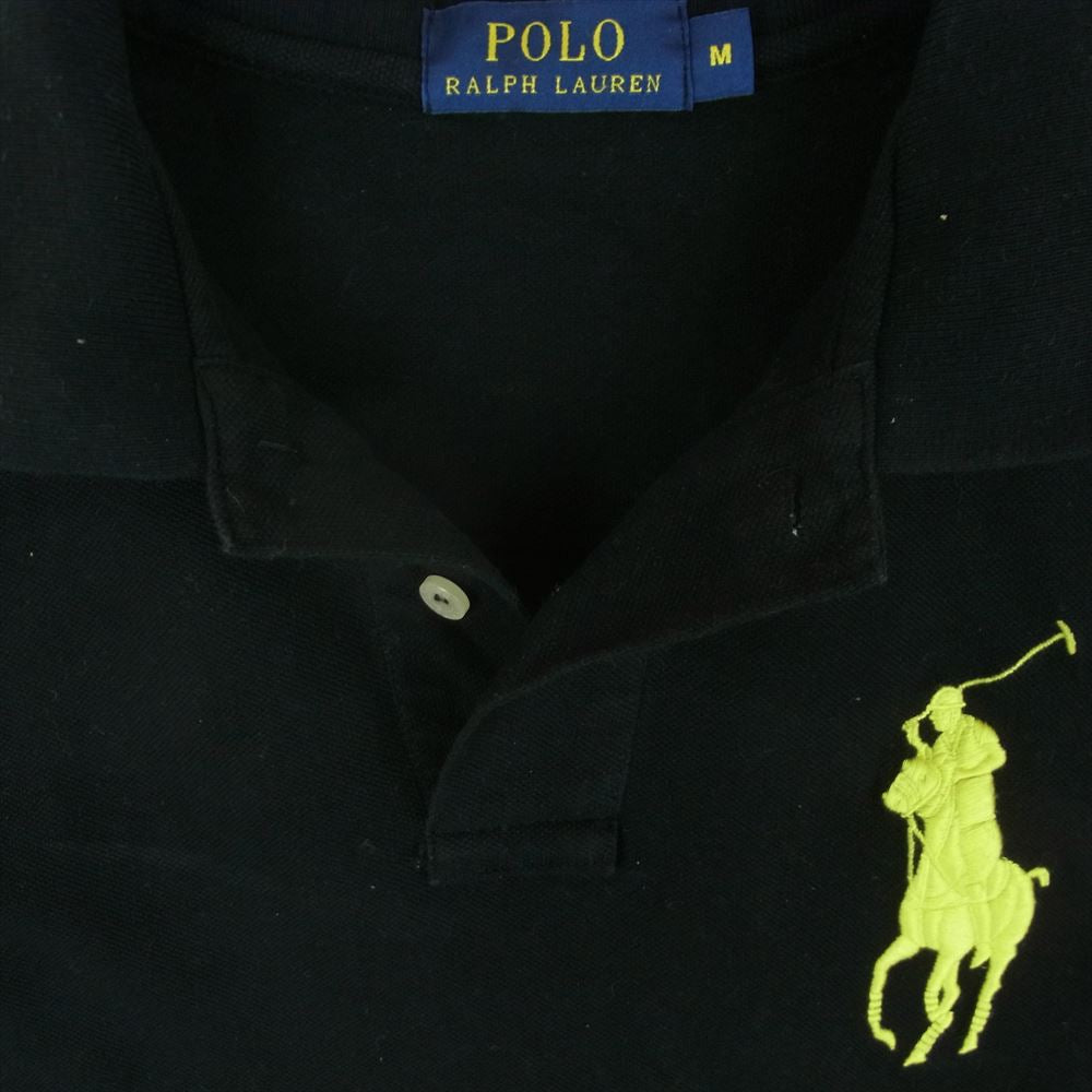 POLO RALPH LAUREN ポロ・ラルフローレン ビッグポニー 刺繍 ロゴ 半袖 ポロ シャツ ブラック系 イエロー系 M【中古】