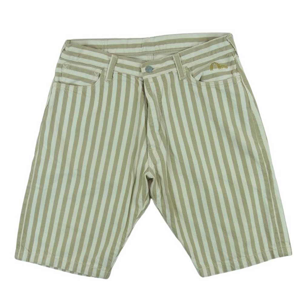 EVISU エヴィス 2001 コットン ストライプ ショート パンツ 日本製 ベージュ系 オフホワイト系 34【中古】