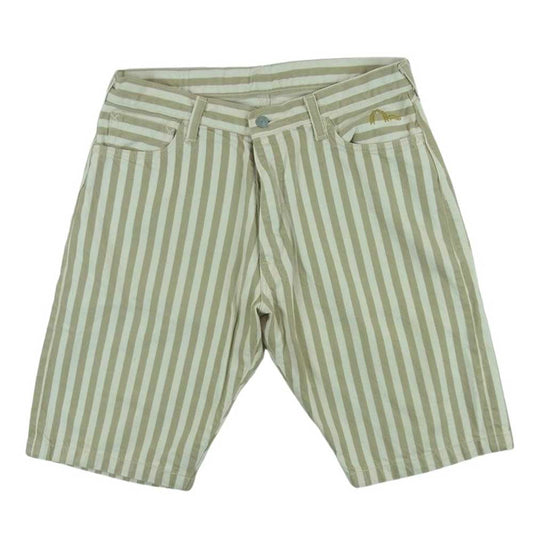 EVISU エヴィス 2001 コットン ストライプ ショート パンツ 日本製 ベージュ系 オフホワイト系 34【中古】