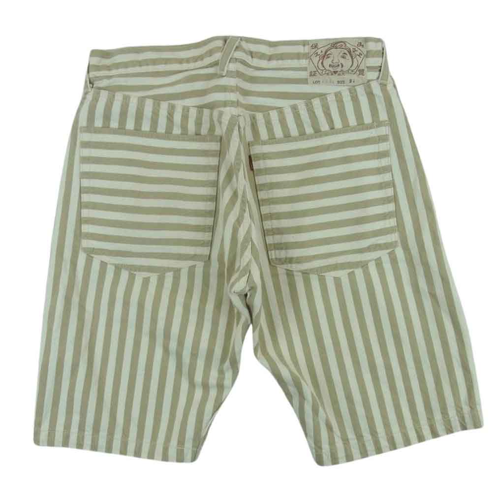 EVISU エヴィス 2001 コットン ストライプ ショート パンツ 日本製 ベージュ系 オフホワイト系 34【中古】