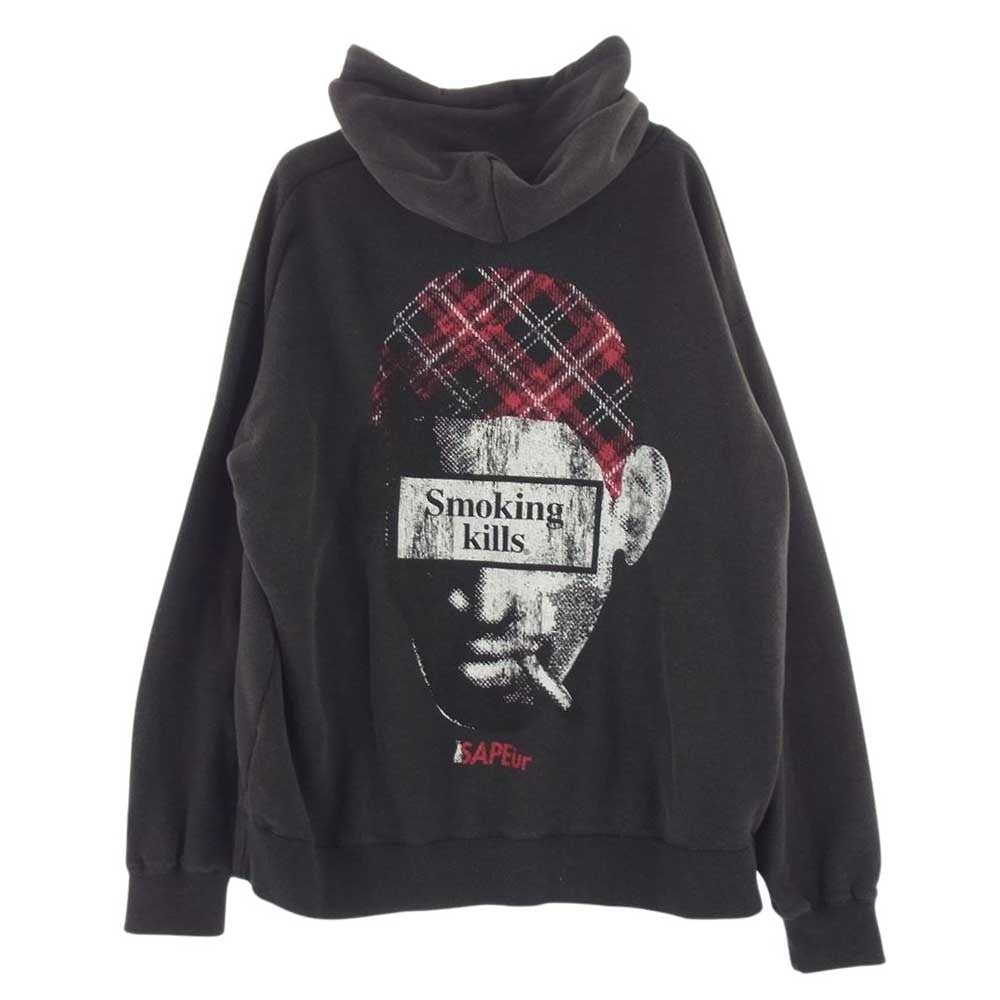 サプール A0022-202 × FR2 エフアールツー SAPEur HOODIE ヴィンテージ加工 スウェット パーカー シャツ ダークグレー系 XL【中古】