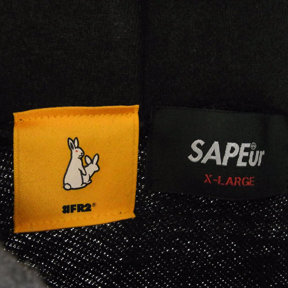 サプール A0022-202 × FR2 エフアールツー SAPEur HOODIE ヴィンテージ加工 スウェット パーカー シャツ ダークグレー系 XL【中古】