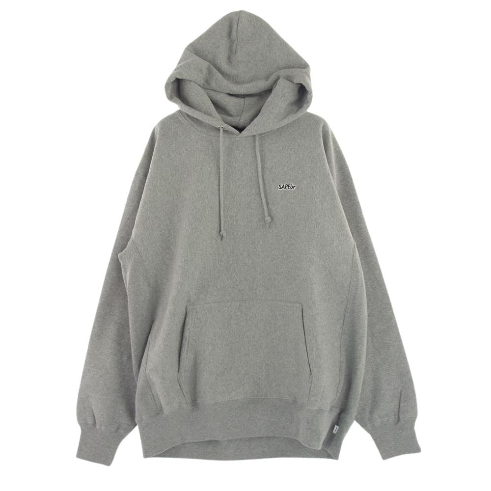 サプール A Elegantes SAPEur ロゴ ワッペン フーディー  スウェット パーカー シャツ グレー系 XL【美品】【中古】