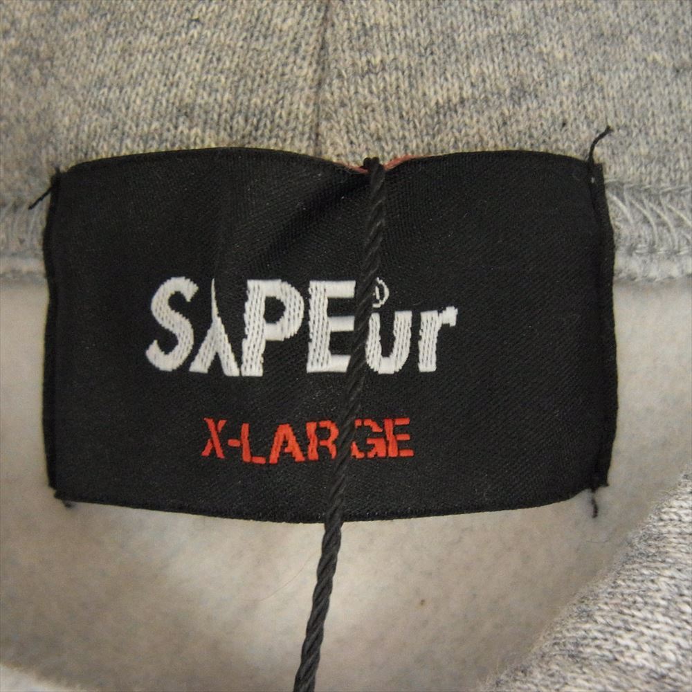 サプール A Elegantes SAPEur ロゴ ワッペン フーディー  スウェット パーカー シャツ グレー系 XL【美品】【中古】