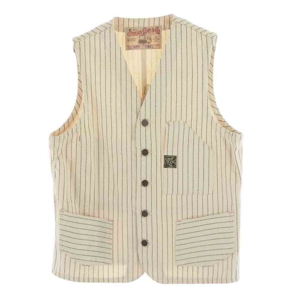 SUGAR CANE シュガーケーン LOT022 ホワイト ウォバッシュ ストライプ ワークベスト オフホワイト系 38【中古】
