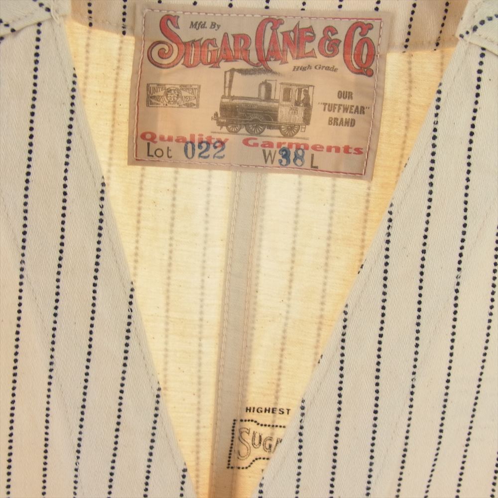 SUGAR CANE シュガーケーン LOT022 ホワイト ウォバッシュ ストライプ ワークベスト オフホワイト系 38【中古】