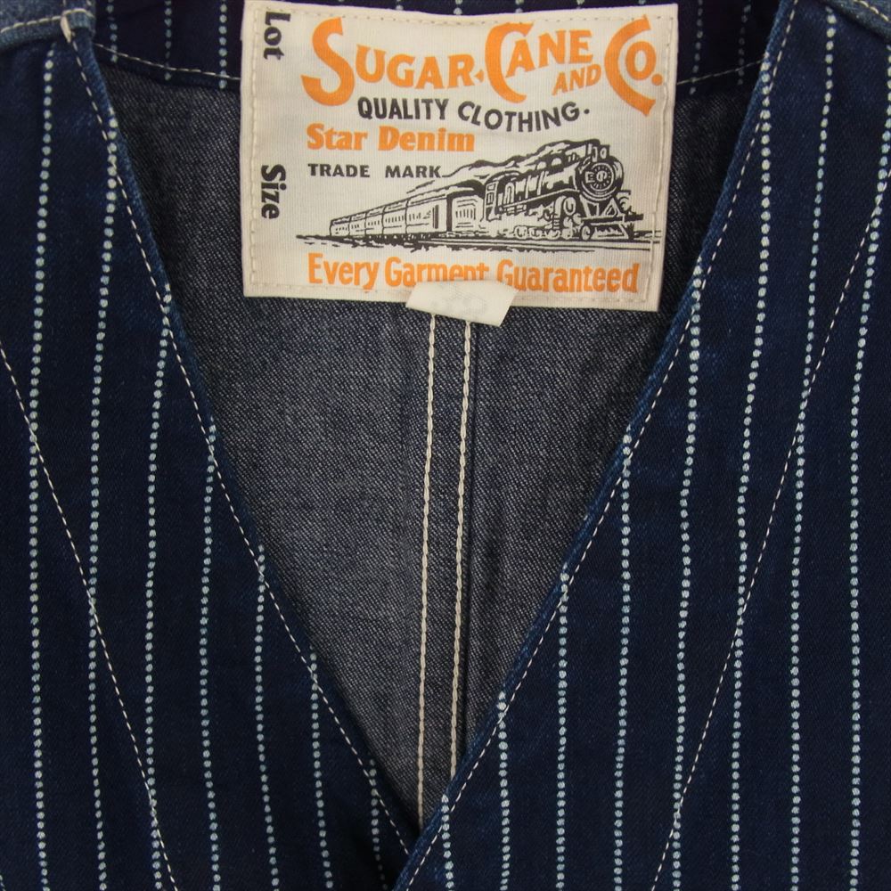 SUGAR CANE シュガーケーン デニム ウォバッシュ ストライプ インディゴ ワークベスト 38【中古】