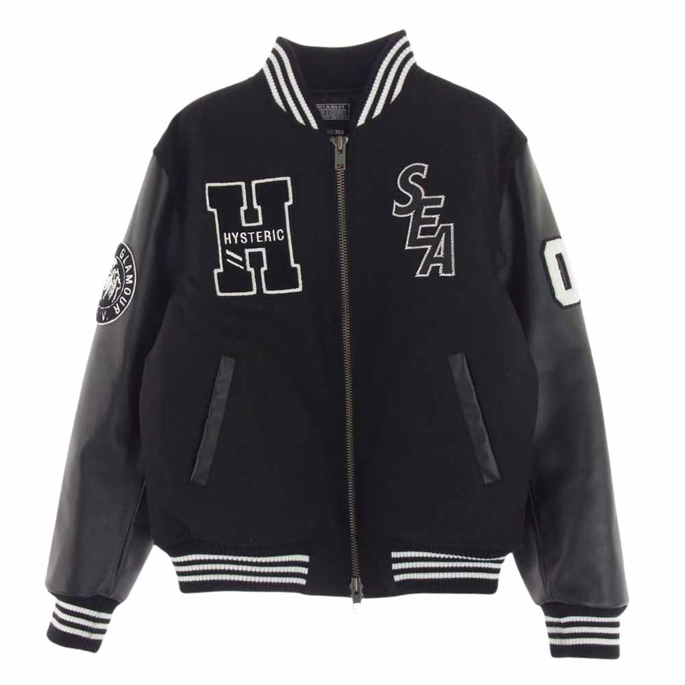 HYSTERIC GLAMOUR ヒステリックグラマー 21AW HYS-3-01 × WIND AND SEA ウィンダンシー Stadium Jumper スタジャン ブルゾン ブラック系 M【中古】