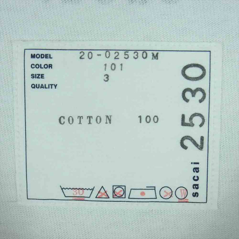 Sacai サカイ 20AW 20-02530M Cotton L/S T-Shirt コットン ドッキング レイヤード 長袖 Tシャツ ホワイト系 3【美品】【中古】