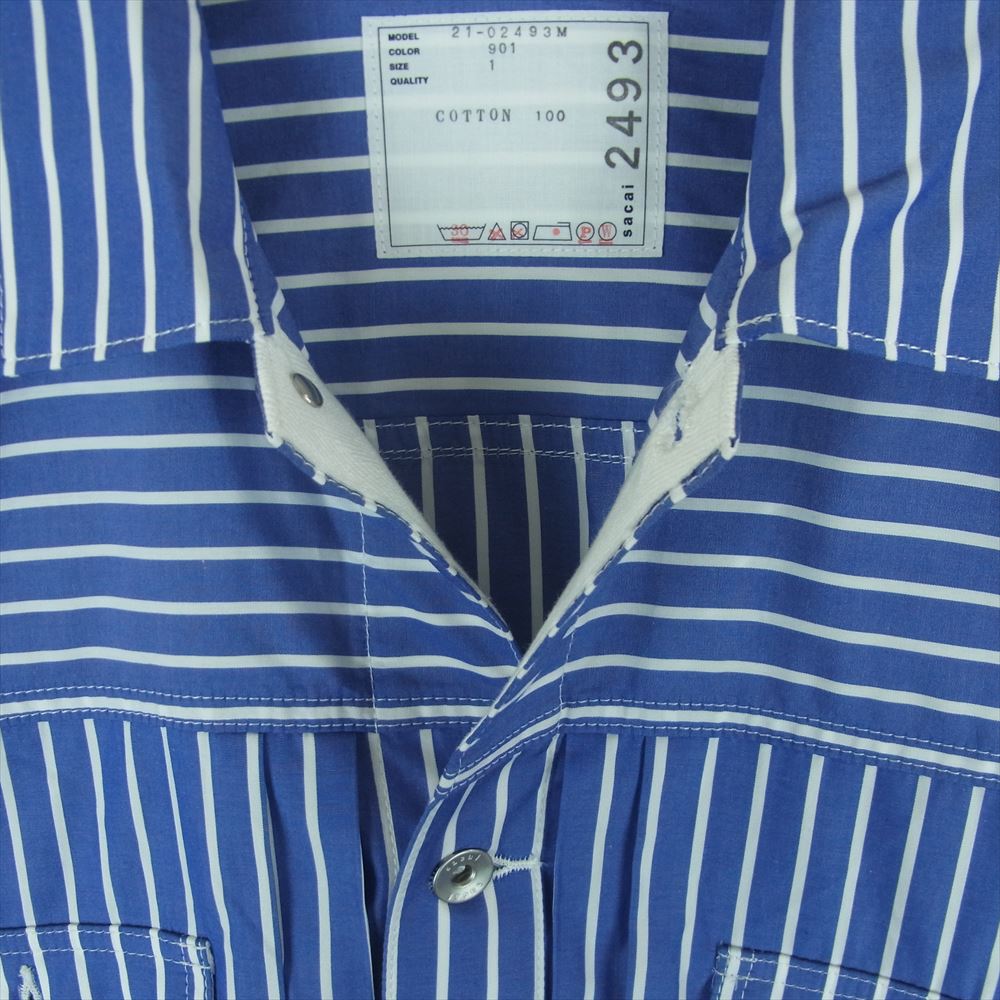 Sacai サカイ 21SS 21-02493M Cotton Poplin Blouson STRIPE コットン ポプリン ストライプ ブルゾン シャツ ジャケット ブルー系 ホワイト系 1【美品】【中古】