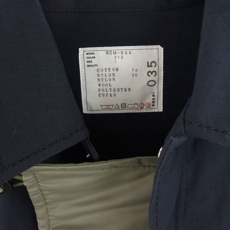 Sacai サカイ 21AW SCM-035 Military Coat ミリタリー コート ネイビー系 カーキ系 1【美品】【中古】