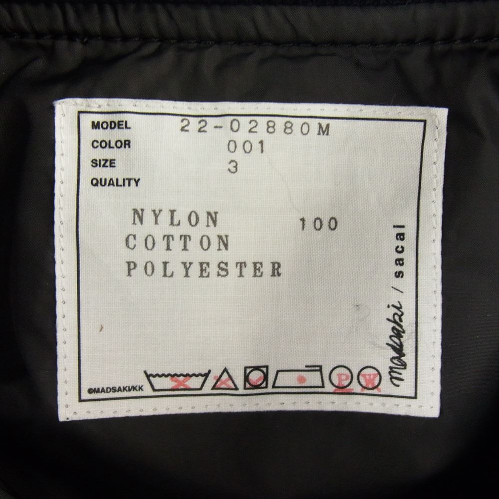 Sacai サカイ 22AW 22-02880M × MADSAKI Nylon Twill Blouson マッドサキ バック ペイント ナイロン ツイル MA1 ジャケット ブルゾン ブラック系 3【美品】【中古】