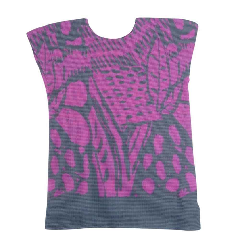 ISSEY MIYAKE イッセイミヤケ me ミー MI01FK767 総柄 ノースリーブ フレンチスリーブ カットソー  グレー系 ピンク系【美品】【中古】