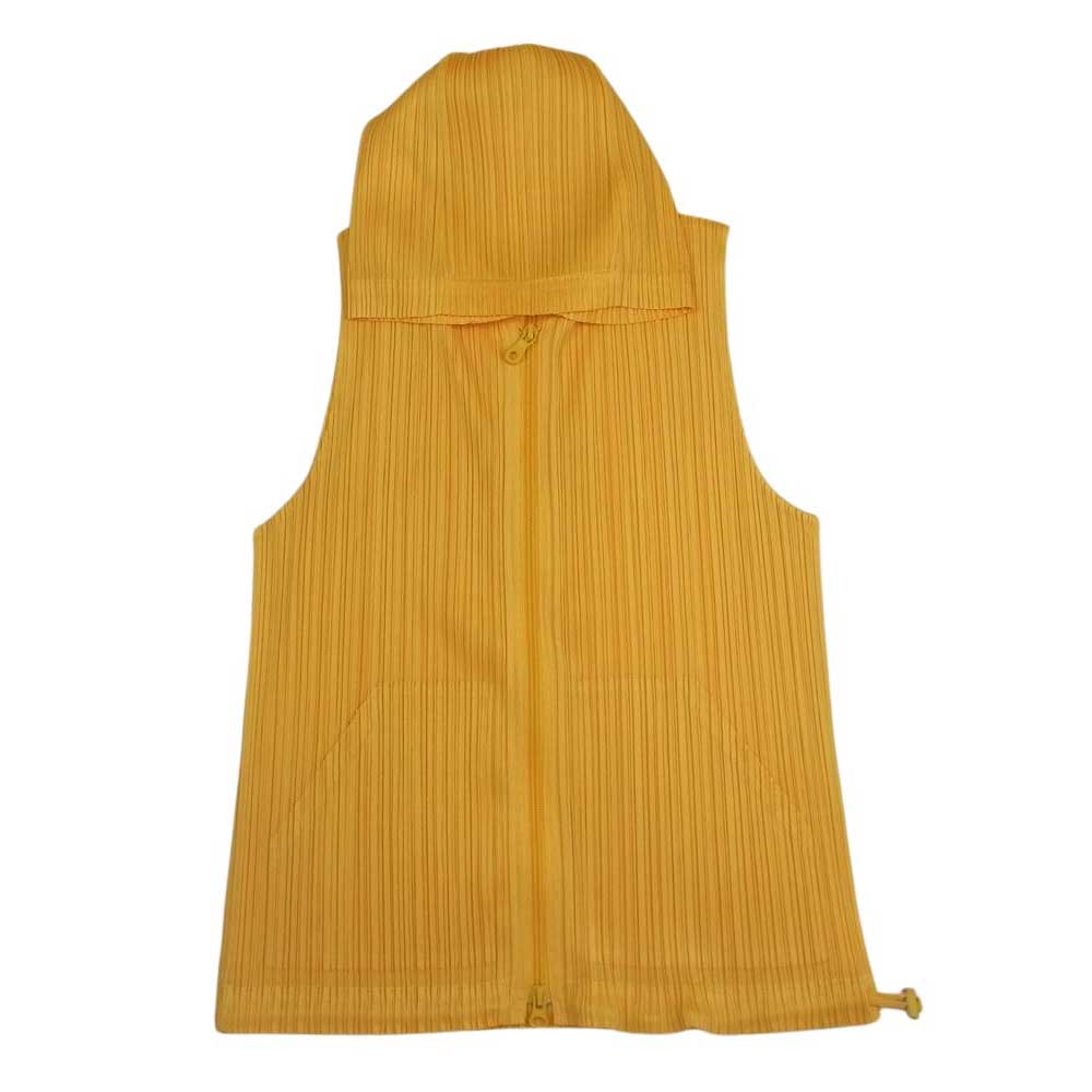PLEATS PLEASE プリーツプリーズ イッセイミヤケ PP21-JE182 プリーツ加工 ジップアップ フード ベスト ノースリーブ イエロー系 3【美品】【中古】