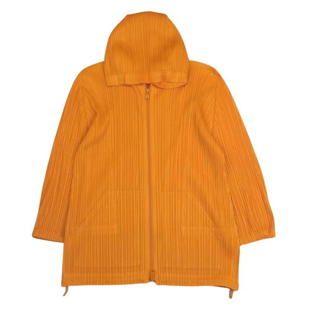 PLEATS PLEASE プリーツプリーズ イッセイミヤケ PP23-JC123 プリーツ加工 ジップアップ フード パーカー オレンジ系 3【美品】【中古】
