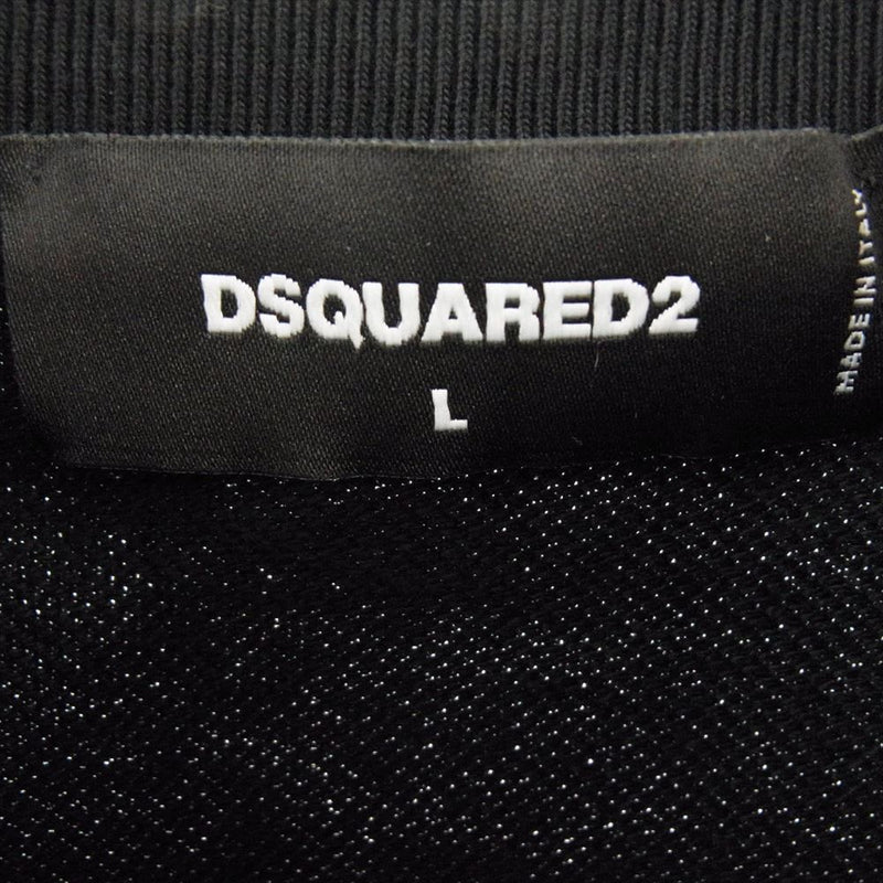 DSQUARED2 ディースクエアード S71GU0436 S25462 Sweatshirt With Stripes And Logo ストライプ ロゴプリント クル－ネック スウェット シャツ ブラック系 ホワイト系 L【中古】
