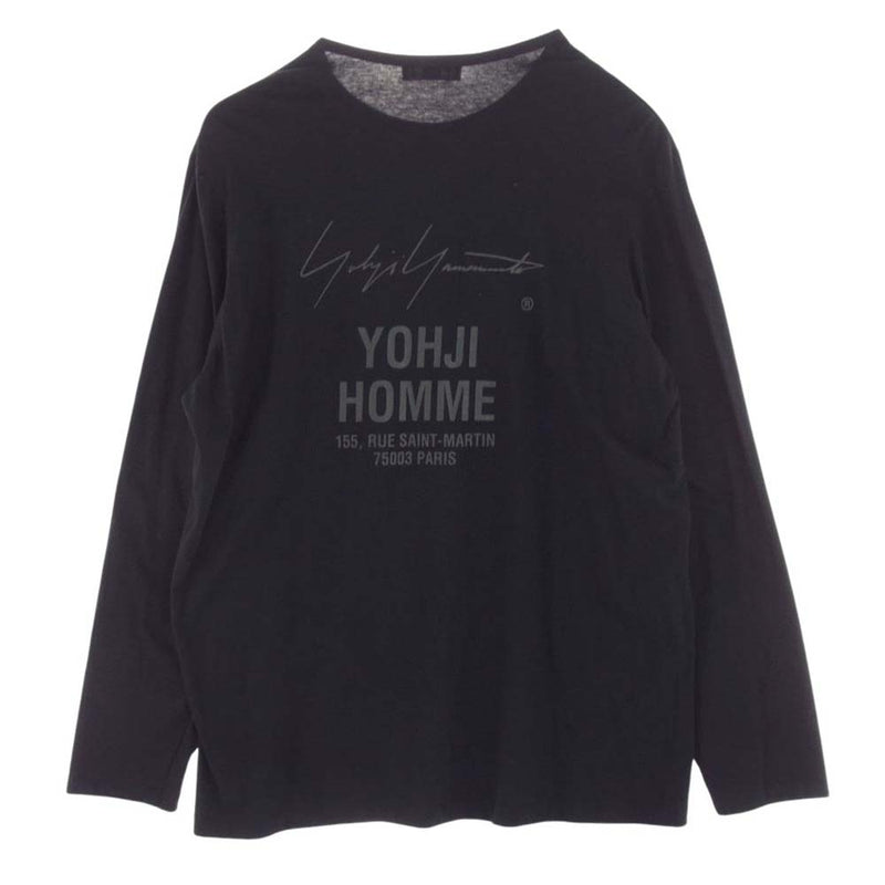 Yohji Yamamoto POUR HOMME ヨウジヤマモトプールオム 17AW HK-T41-082 スタッフ プリント 丸長 長袖 Tシャツ カットソー ブラック系 3【中古】