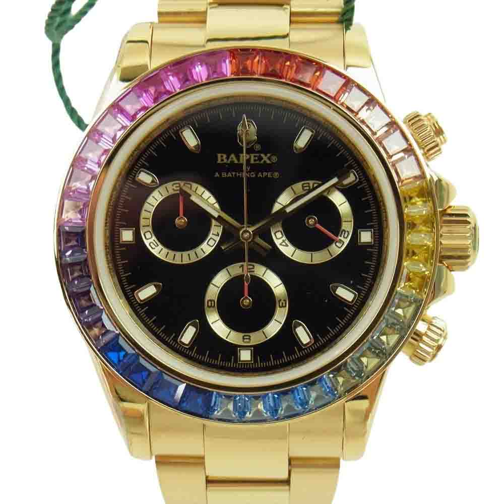 A BATHING APE アベイシングエイプ 1j30187016 TYPE 4 BAPEX CRYSTAL STONE GLD M クリスタル ストーン クオーツ 腕時計【新古品】【未使用】【中古】