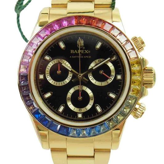 A BATHING APE アベイシングエイプ 1j30187016 TYPE 4 BAPEX CRYSTAL STONE GLD M クリスタル ストーン クオーツ 腕時計【新古品】【未使用】【中古】