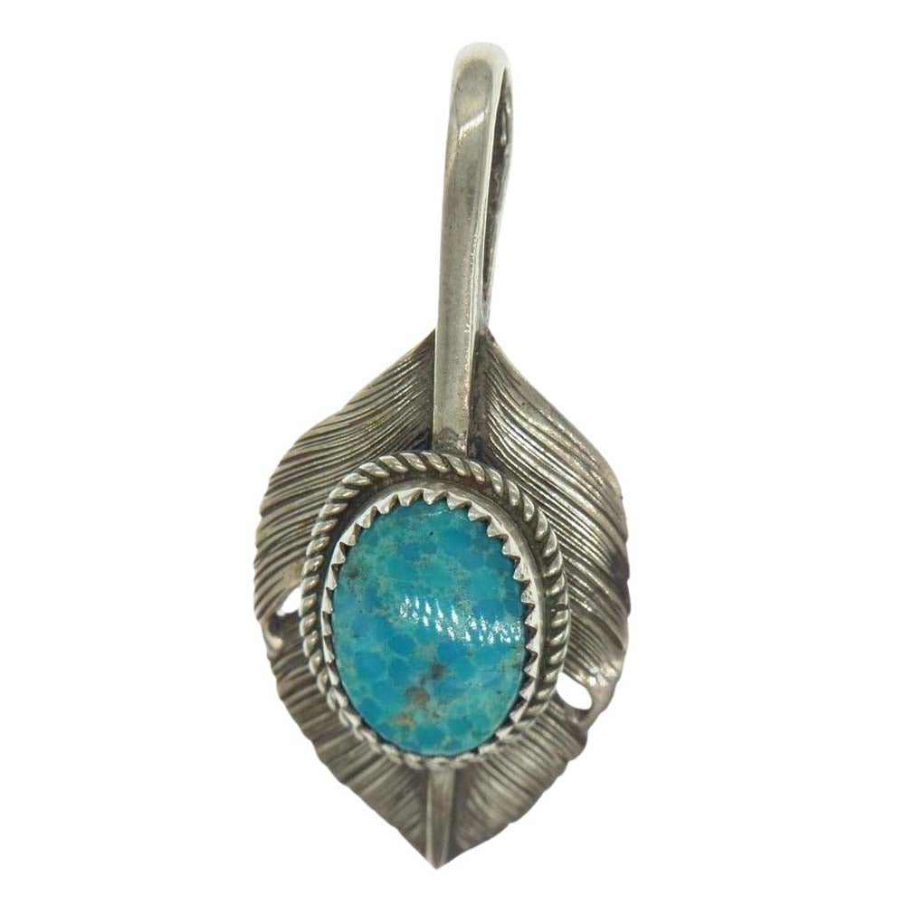 ラッキージョン フェザー ターコイズ ストーン ペンダントトップ  シルバー系 ブルー系【中古】