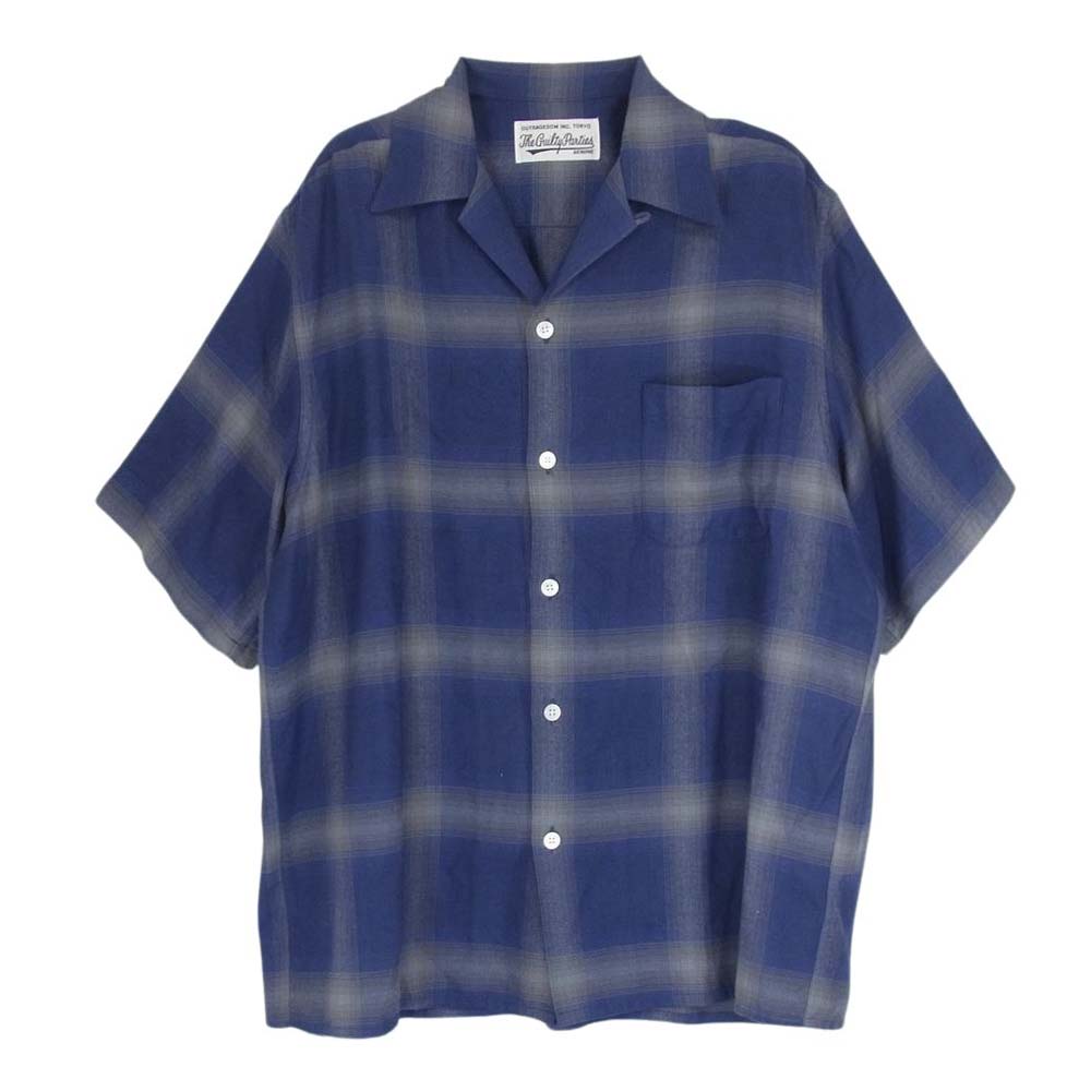 WACKO MARIA ワコマリア OMBRAY CHECK SHIRT レーヨン オンブレ チェック 半袖 シャツ ネイビー系 S【中古】