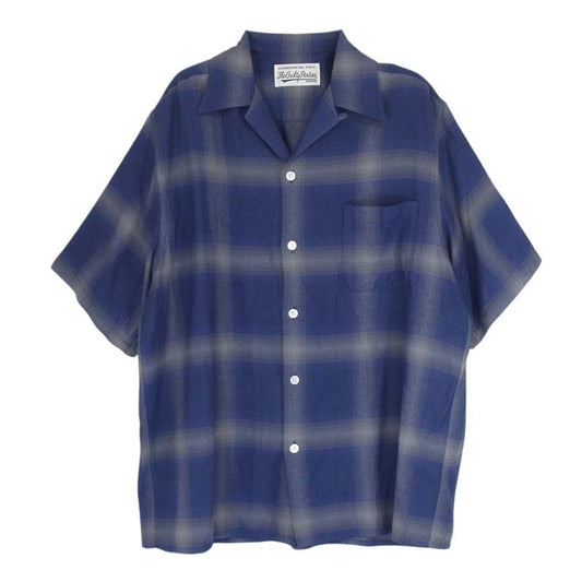 WACKO MARIA ワコマリア OMBRAY CHECK SHIRT レーヨン オンブレ チェック 半袖 シャツ ネイビー系 S【中古】