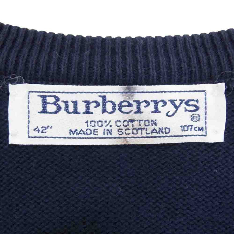BURBERRY バーバリー burberrys ロゴ 刺繍 Vネック コットン ニット ネイビー系 42【中古】