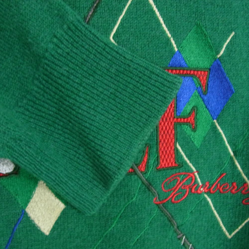 BURBERRY バーバリー burberrys GOLF ゴルフ ロゴ 刺繍 ニット グリーン系 42【中古】