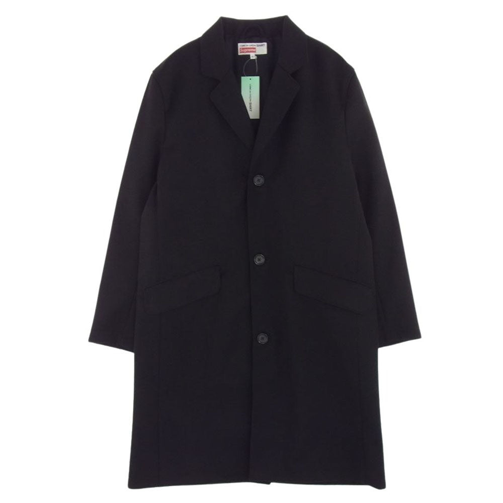 Supreme シュプリーム 18AW  J7FW18  × COMME des GARCONS SHIRT Wool Blend Overcoat コムデギャルソンシャツ ウールブレンド  スプリットロゴ オーバー チェスター コート ブラック系 M【極上美品】【中古】