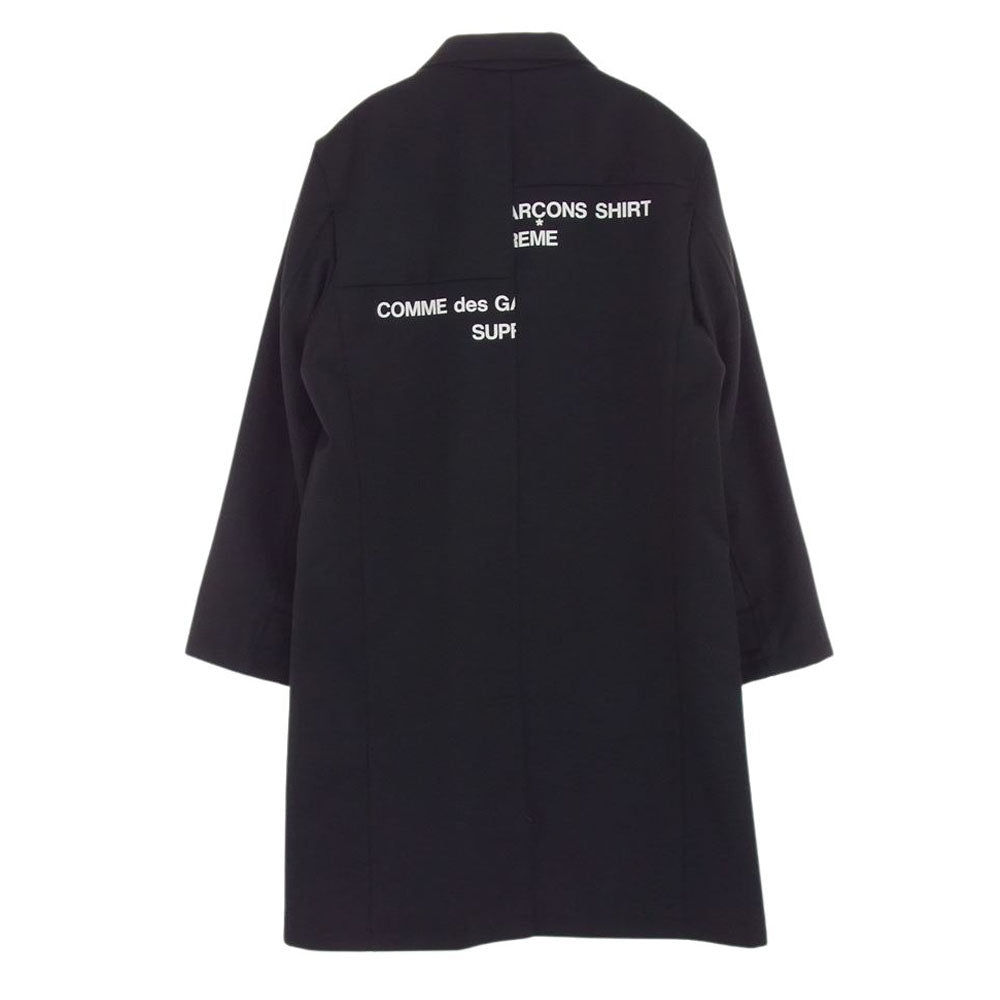 Supreme シュプリーム 18AW  J7FW18  × COMME des GARCONS SHIRT Wool Blend Overcoat コムデギャルソンシャツ ウールブレンド  スプリットロゴ オーバー チェスター コート ブラック系 M【極上美品】【中古】