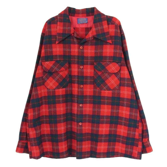 PENDLETON ペンドルトン 70s USA製 ヴィンテージ ウール チェック 長袖 シャツ レッド系 XL【中古】