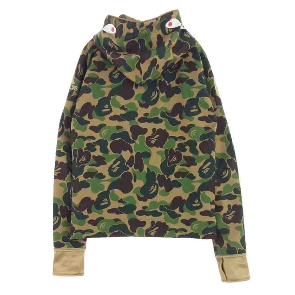 A BATHING APE アベイシングエイプ × Adidas アディダス Shark Hoodie シャーク フーディ ジップ パーカー グリーン系 マルチカラー系 M【美品】【中古】