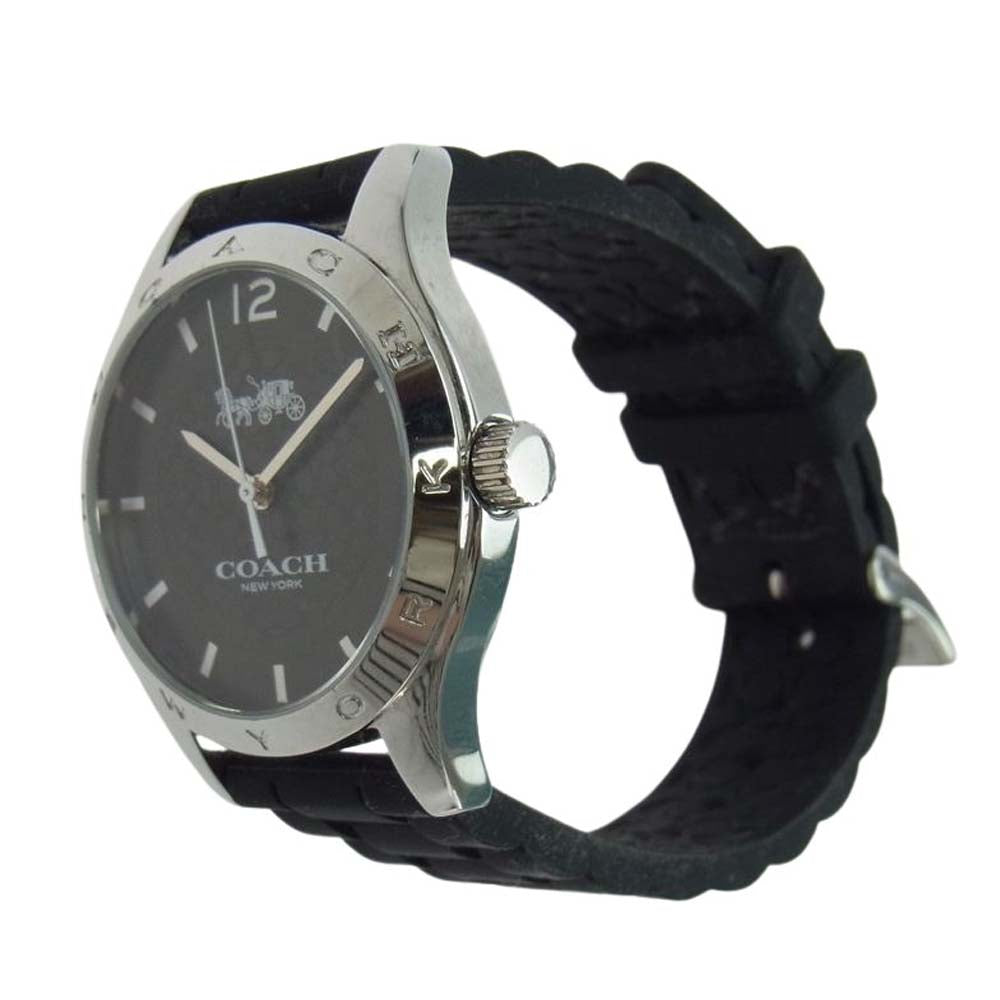 COACH コーチ シグネチャー ロゴ クォーツ 腕時計 ウォッチ ラバーベルト ブラック系【中古】