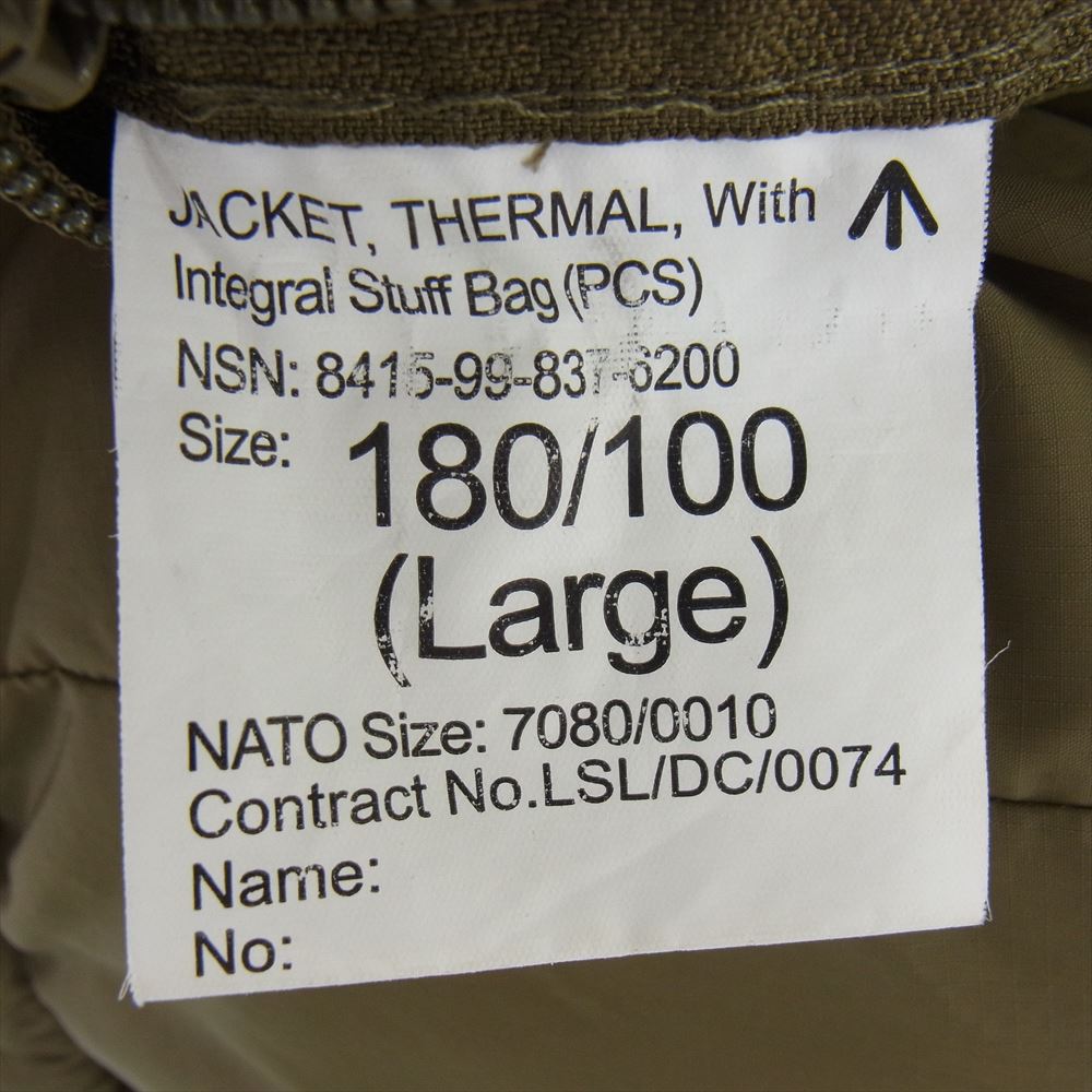 ミリタリー 8415-99-837-6200 UK ARMY  British Military PCS THERMAL JACKET イギリス軍 レプリカ サーマル ジャケット ブルゾン カーキ系 L【中古】