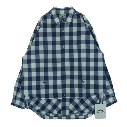 シーエムエフアウトドアガーメント CMF2302-S04J NEWSPAPER SHIRTS ニュースペーパー チェック 長袖 シャツ ネイビー系 ホワイト系 XL【極上美品】【中古】