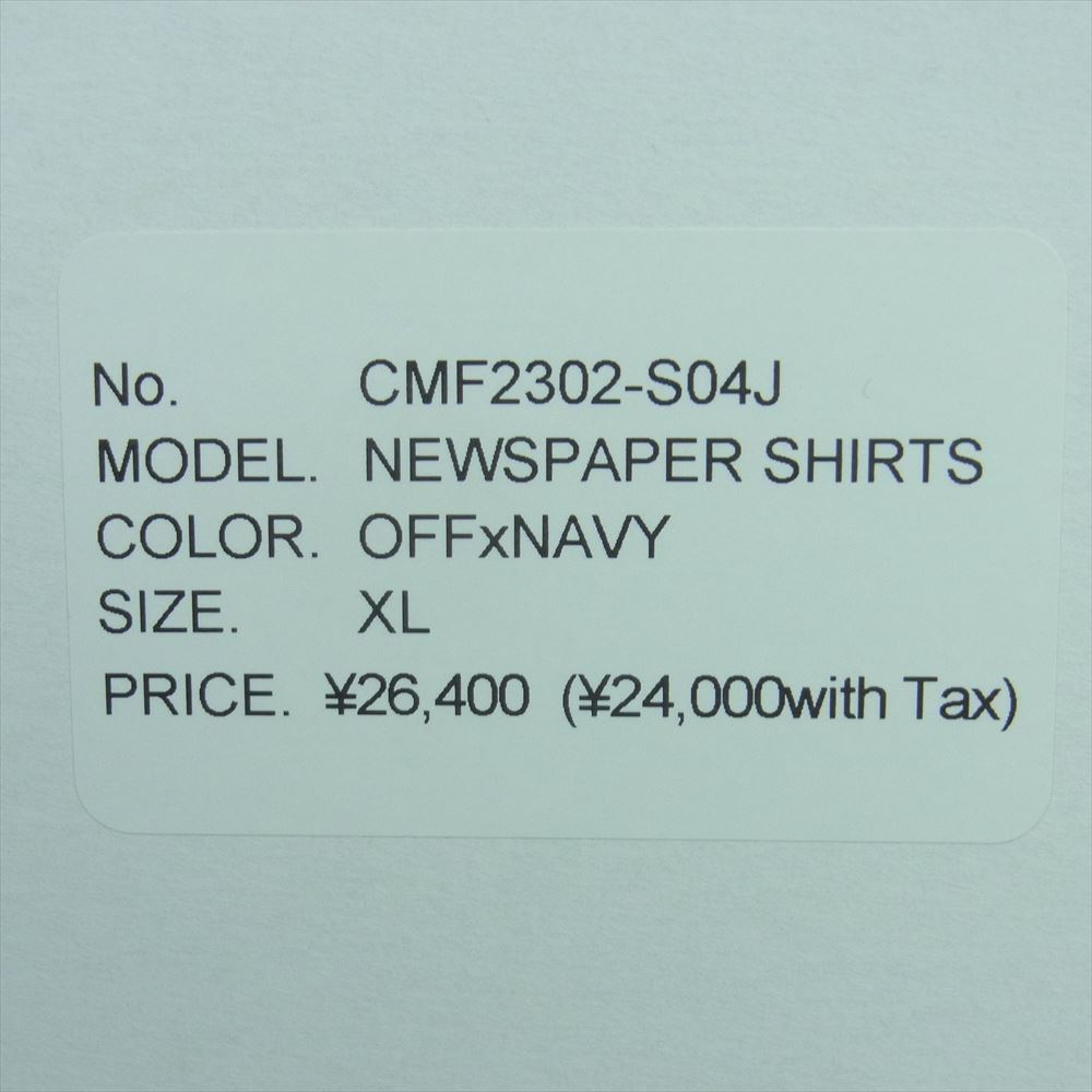 シーエムエフアウトドアガーメント CMF2302-S04J NEWSPAPER SHIRTS ニュースペーパー チェック 長袖 シャツ ネイビー系 ホワイト系 XL【極上美品】【中古】