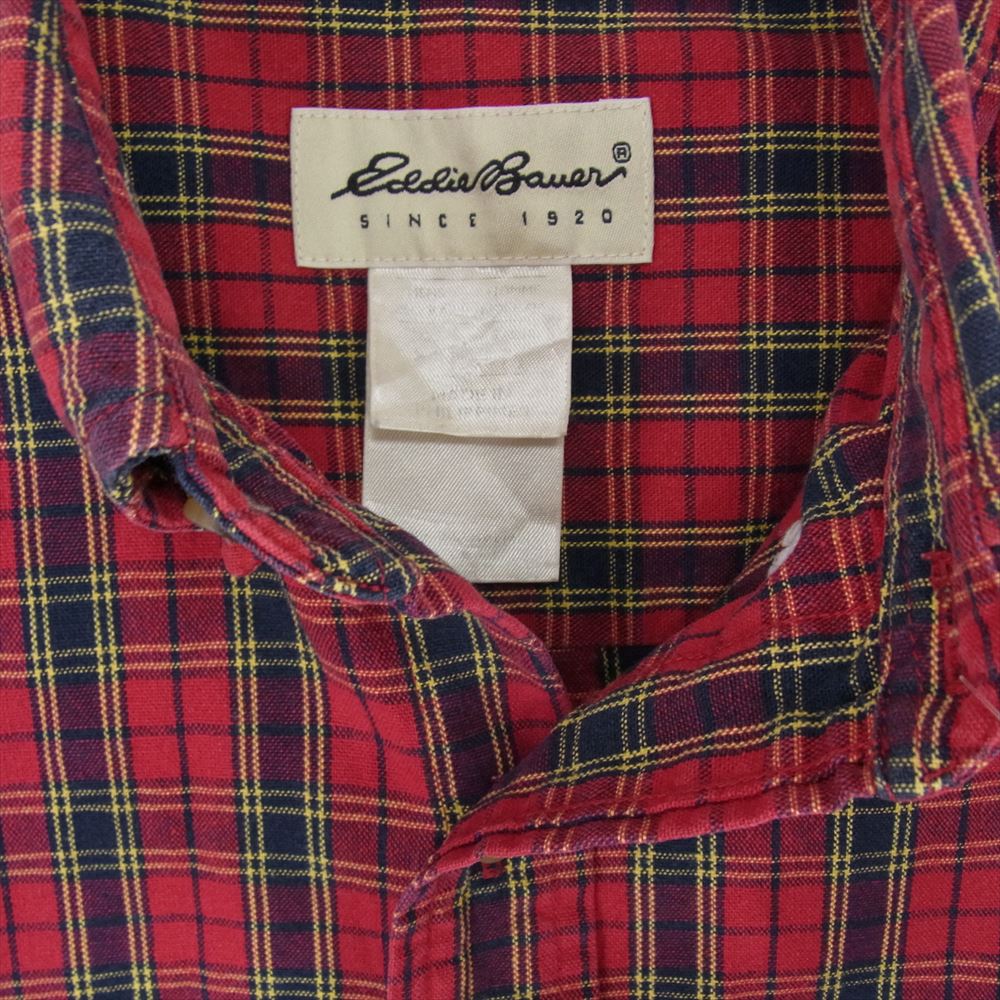 Eddie Bauer エディー・バウアー 90s ボタンダウン チェック 長袖 シャツ レッド系 サイズ表記無【中古】
