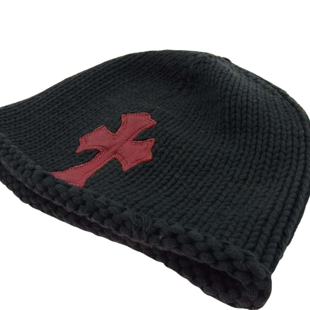 CHROME HEARTS クロムハーツ（原本無） gallerly ギャラリー 購入時証明書付き HAT BEENIE CH CROSS COTTON オールド レザークロスパッチ クロスボール ビーニー コットン ニットキャップ ブラック系【中古】