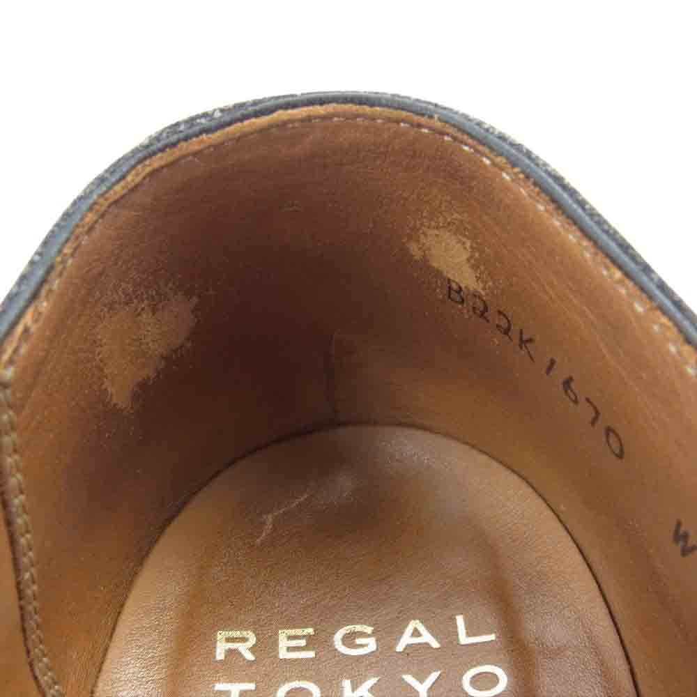 REGAL リーガル パンチドキャップトゥ レザー 外ばね シューズ ブラック系 25.5【美品】【中古】