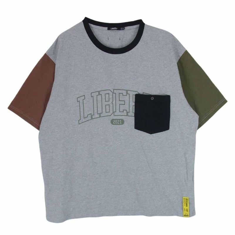 リベーレ MT COLOR POCKET TEE クレイジーパターン カレッジロゴプリント ポケット Tシャツ グレー系 S【中古】