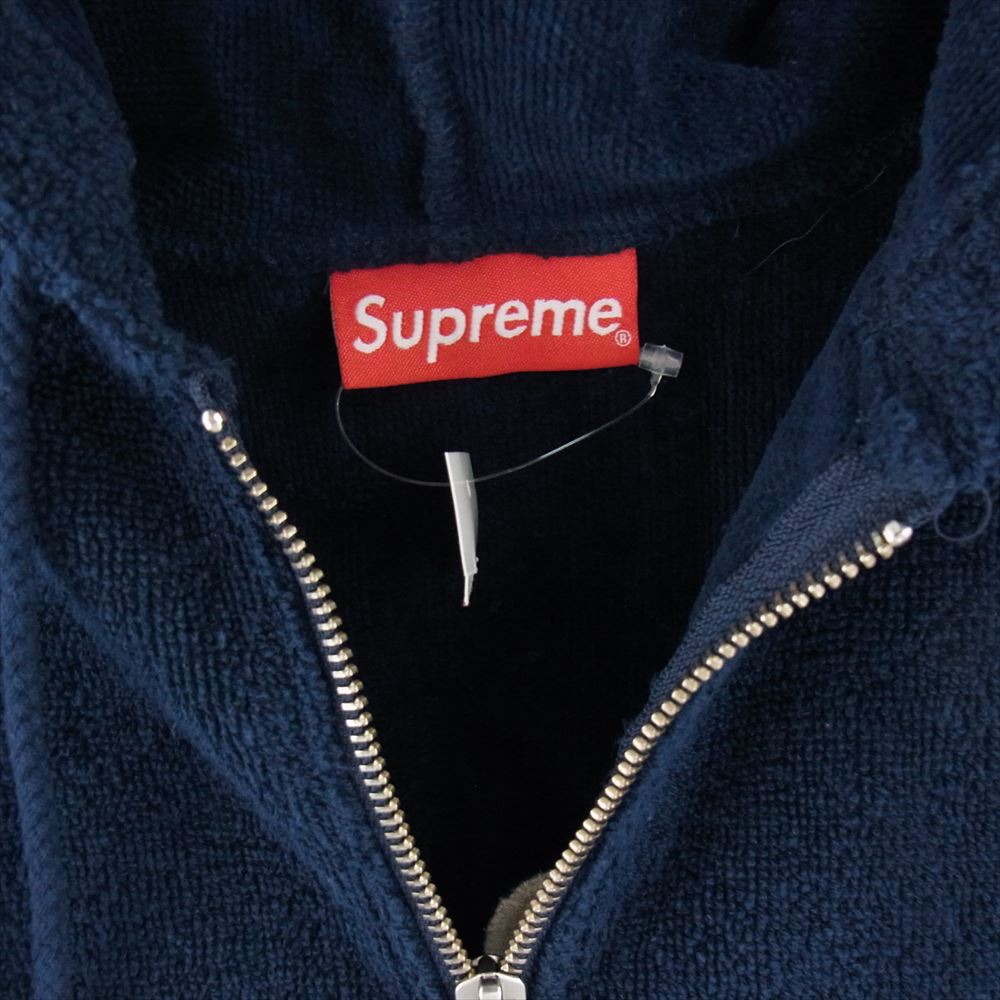 Supreme シュプリーム 16SS Terry Zip Up Sweat テリー ジップアップ スウェット パイル地 バックロゴ フーディー パーカー ネイビー系 M【中古】