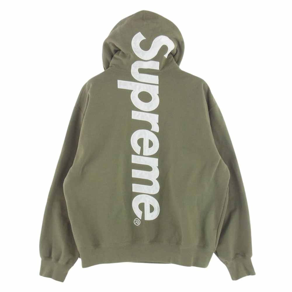Supreme シュプリーム 23AW Satin Applique Hooded Sweatshirt サテン アップリケ フーデッド プルオーバー バックロゴ カーキ系 M【美品】【中古】