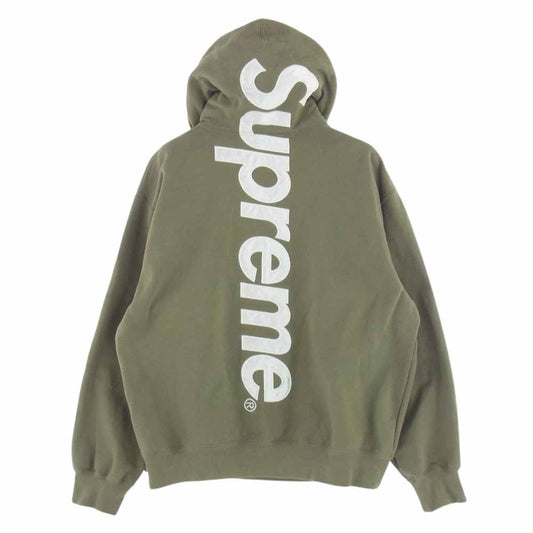 Supreme シュプリーム 23AW Satin Applique Hooded Sweatshirt サテン アップリケ フーデッド プルオーバー バックロゴ カーキ系 M【美品】【中古】