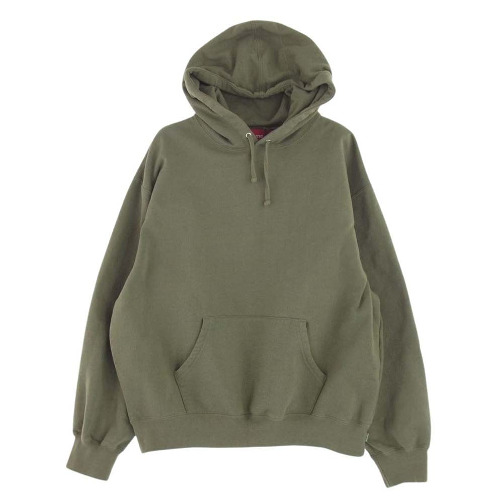 Supreme シュプリーム 23AW Satin Applique Hooded Sweatshirt サテン アップリケ フーデッド プルオーバー バックロゴ カーキ系 M【美品】【中古】