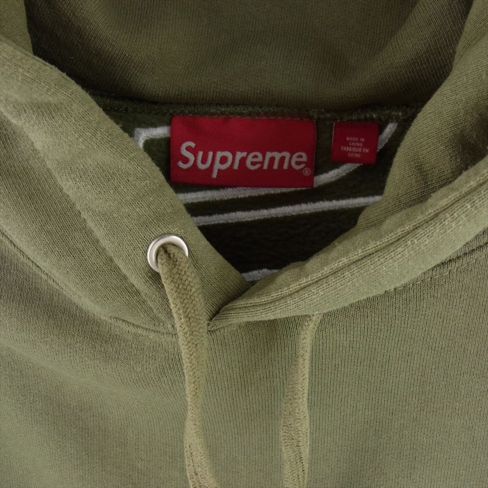 Supreme シュプリーム 23AW Satin Applique Hooded Sweatshirt サテン アップリケ フーデッド プルオーバー バックロゴ カーキ系 M【美品】【中古】